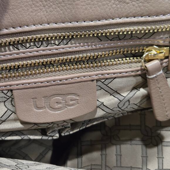 Ugg Cow Leather Shopper Tote Bag Shoulder Purse Neutral Tan Fringe Tassel Boho - Picture 6 of 8